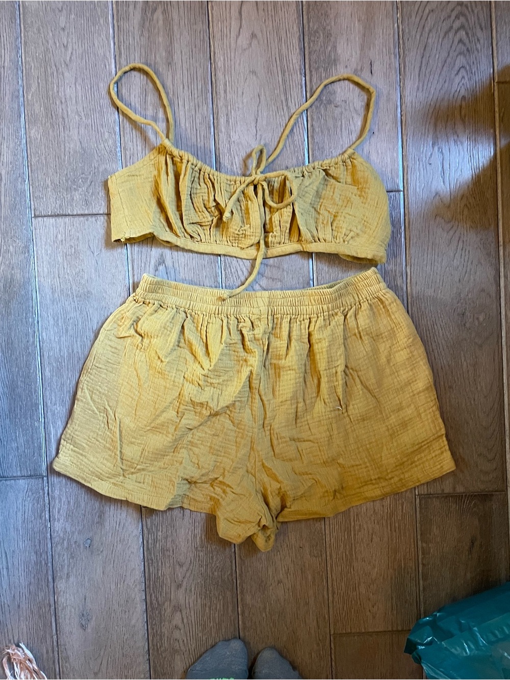 Mustard Yellow Two-Piece Crop Top and Shorts Set